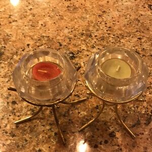 Partylite Accent Candles in Glass Holders pair diamond shaped teAlite candles